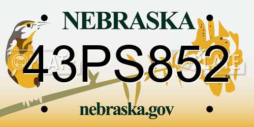 43PS852 Nebraska License Plate