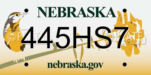 445HS7 Nebraska License Plate