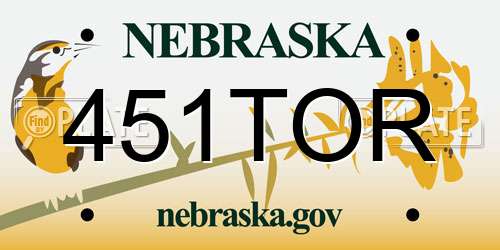 451TOR Nebraska License Plate