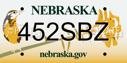 452SBZ Nebraska License Plate
