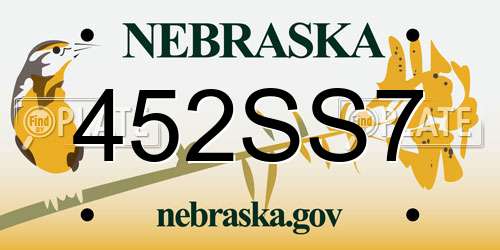 452SS7 Nebraska License Plate