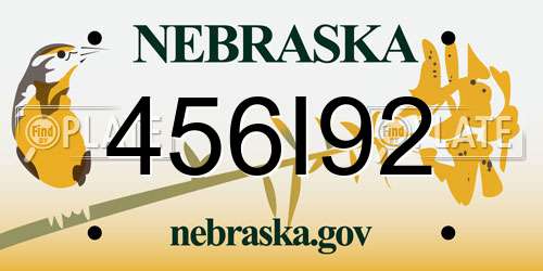 456I92 Nebraska License Plate