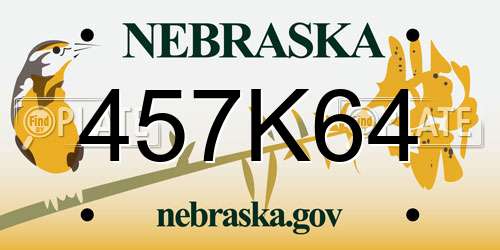 457K64 Nebraska License Plate