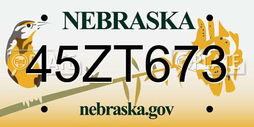 45ZT673 Nebraska License Plate