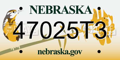47025T3 Nebraska License Plate