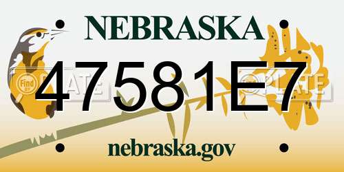 47581E7 Nebraska License Plate