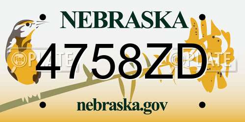 4758ZD Nebraska License Plate