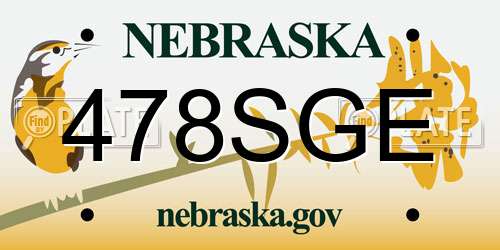478SGE Nebraska License Plate