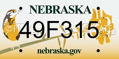 49F315 Nebraska License Plate