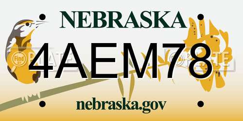 4AEM78 Nebraska License Plate