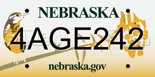 4AGE242 Nebraska License Plate