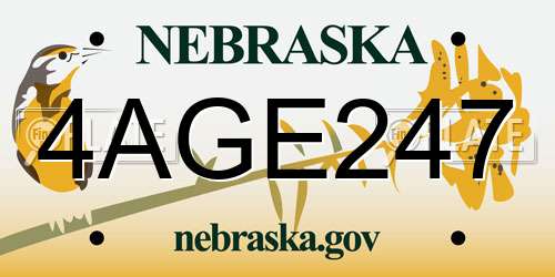4AGE247 Nebraska License Plate