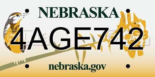 4AGE742 Nebraska License Plate