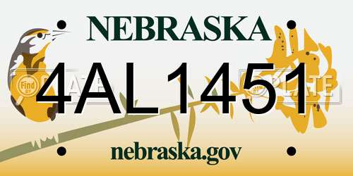 4AL1451 Nebraska License Plate