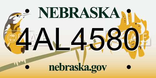 4AL4580 Nebraska License Plate