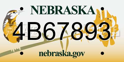 4B67893 Nebraska License Plate
