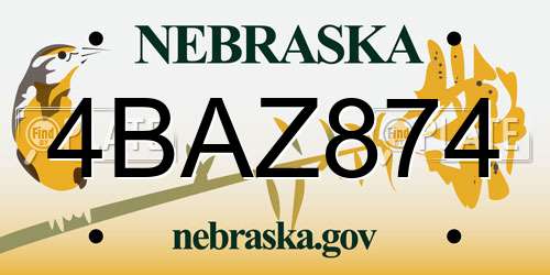 4BAZ874 Nebraska License Plate