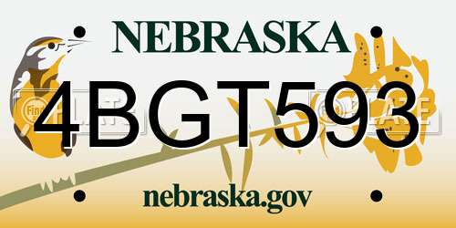 4BGT593 Nebraska License Plate