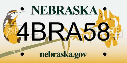 4BRA58 Nebraska License Plate