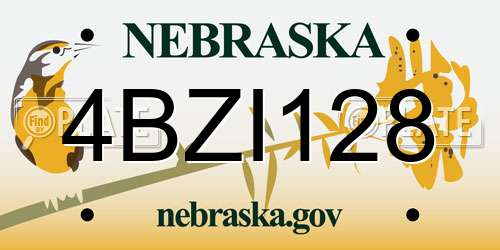 4BZI128 Nebraska License Plate