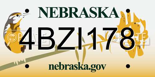 4BZI178 Nebraska License Plate
