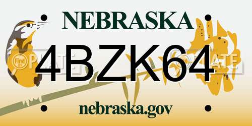 4BZK64 Nebraska License Plate
