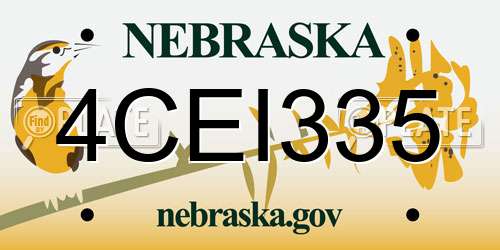 4CEI335 Nebraska License Plate
