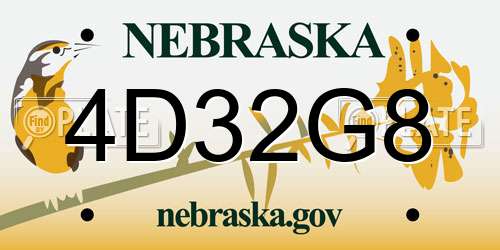 4D32G8 Nebraska License Plate