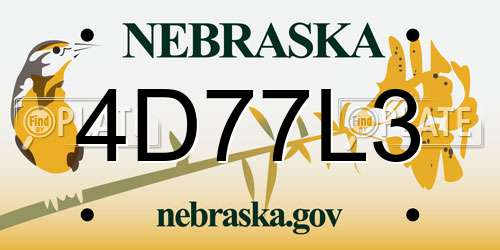 4D77L3 Nebraska License Plate
