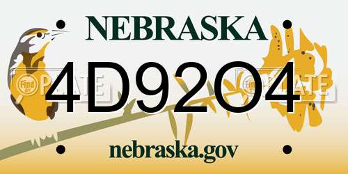 4D92O4 Nebraska License Plate