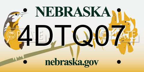 4DTQ07 Nebraska License Plate
