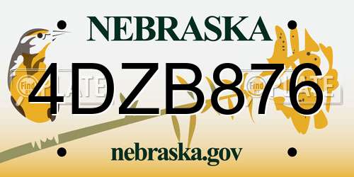 4DZB876 Nebraska License Plate