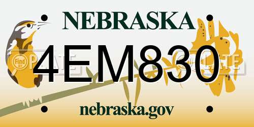 4EM830 Nebraska License Plate