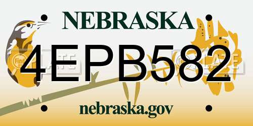 4EPB582 Nebraska License Plate