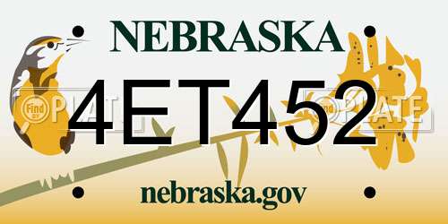 4ET452 Nebraska License Plate
