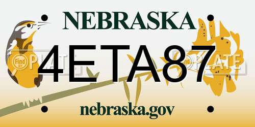 4ETA87 Nebraska License Plate