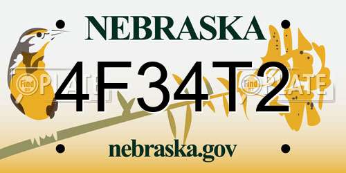 4F34T2 Nebraska License Plate