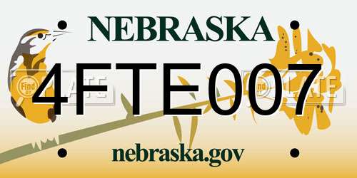 4FTE007 Nebraska License Plate
