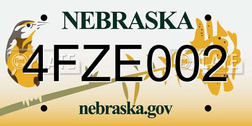 4FZE002 Nebraska License Plate
