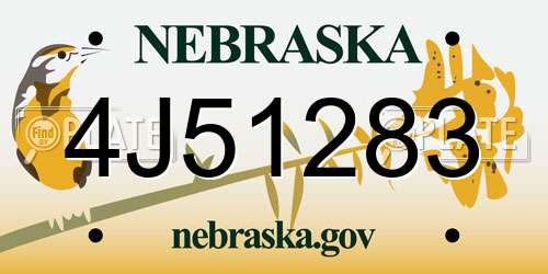 4J51283 Nebraska License Plate