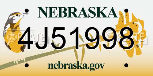 4J51998 Nebraska License Plate