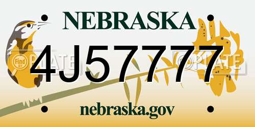 4J57777 Nebraska License Plate