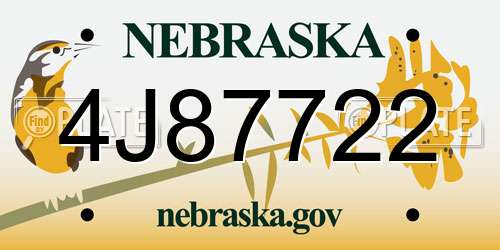 4J87722 Nebraska License Plate