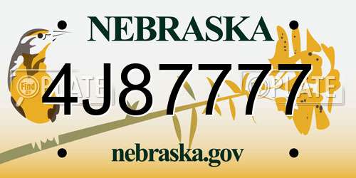 4J87777 Nebraska License Plate