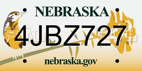 4JBZ727 Nebraska License Plate