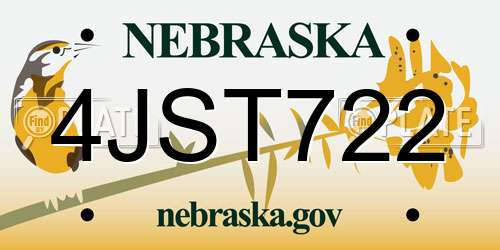 4JST722 Nebraska License Plate