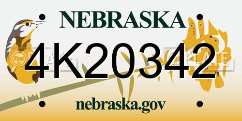 4K20342 Nebraska License Plate