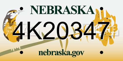 4K20347 Nebraska License Plate
