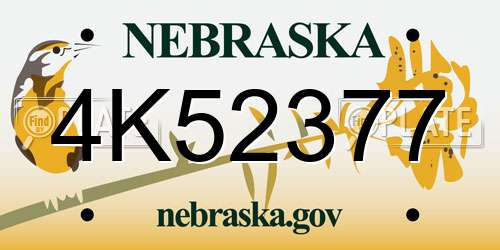 4K52377 Nebraska License Plate
