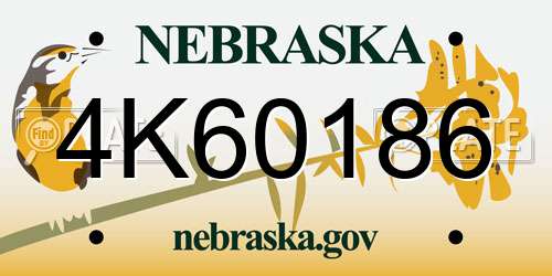 4K60186 Nebraska License Plate